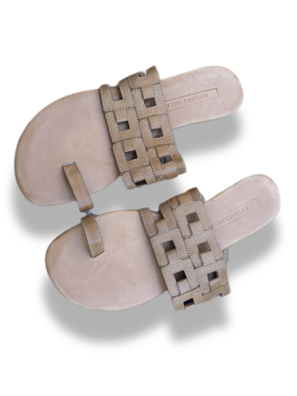 Antonio Melani Leather Woven Toe-Loop Sandals Tan 6.5